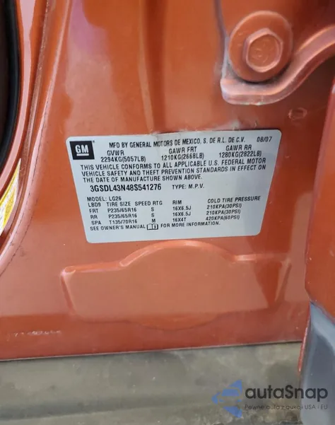 2008 Saturn Vue Xe z USA, uszkodzony, nr VIN 3GSDL43N48S541276